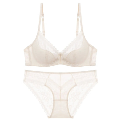 Summer Sexy Lace Embroidery Women Lingerie Set French Thin Cup Push up Bra Comfort Breathable Underwear Ladies Bra Briefs Set