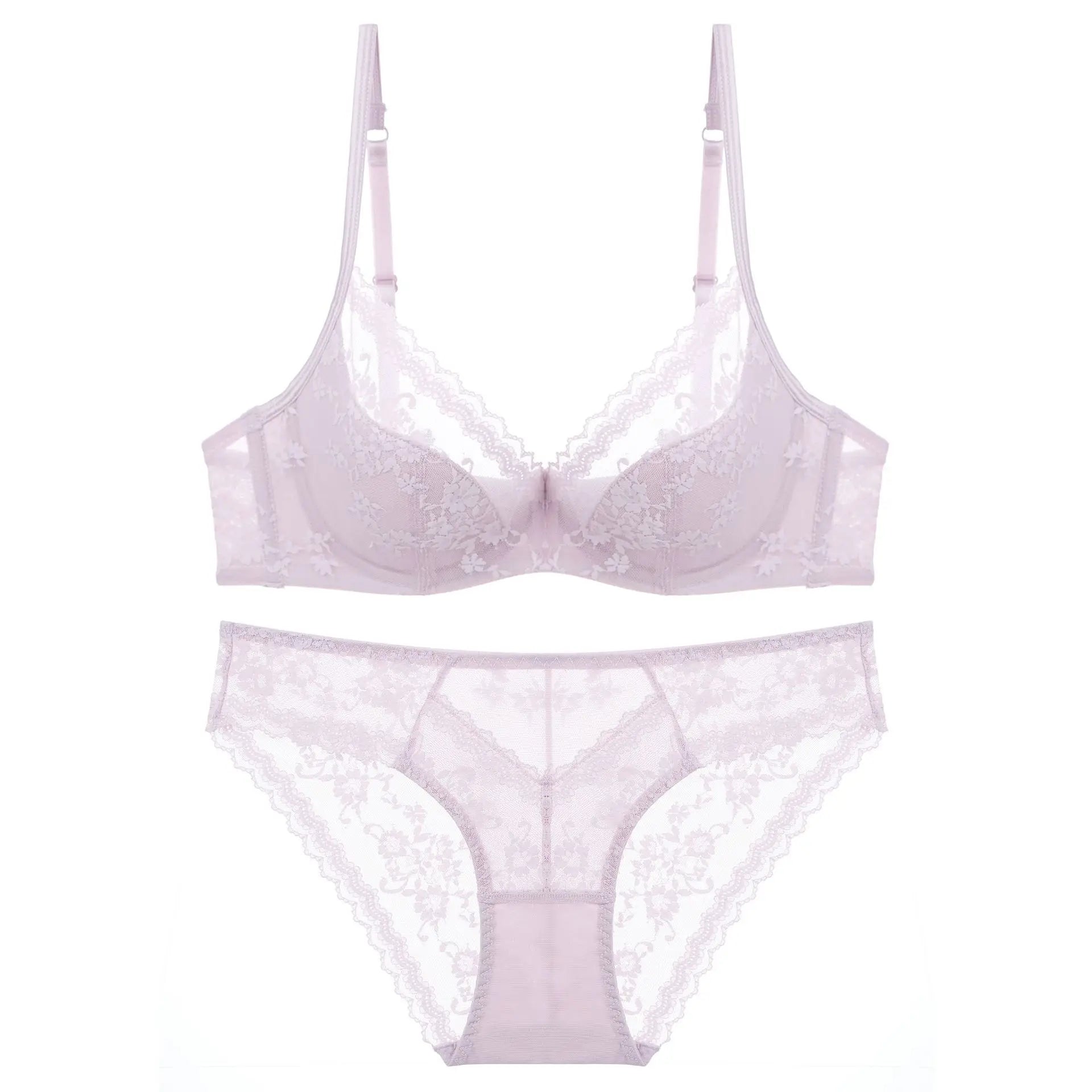 Summer Sexy Lace Embroidery Women Lingerie Set French Thin Cup Push up Bra Comfort Breathable Underwear Ladies Bra Briefs Set