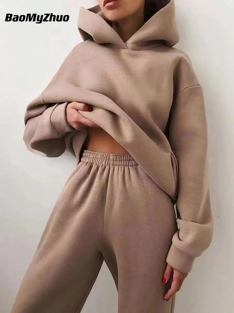 Winter Two Piece Sets Women Tracksuit Oversized Suit 