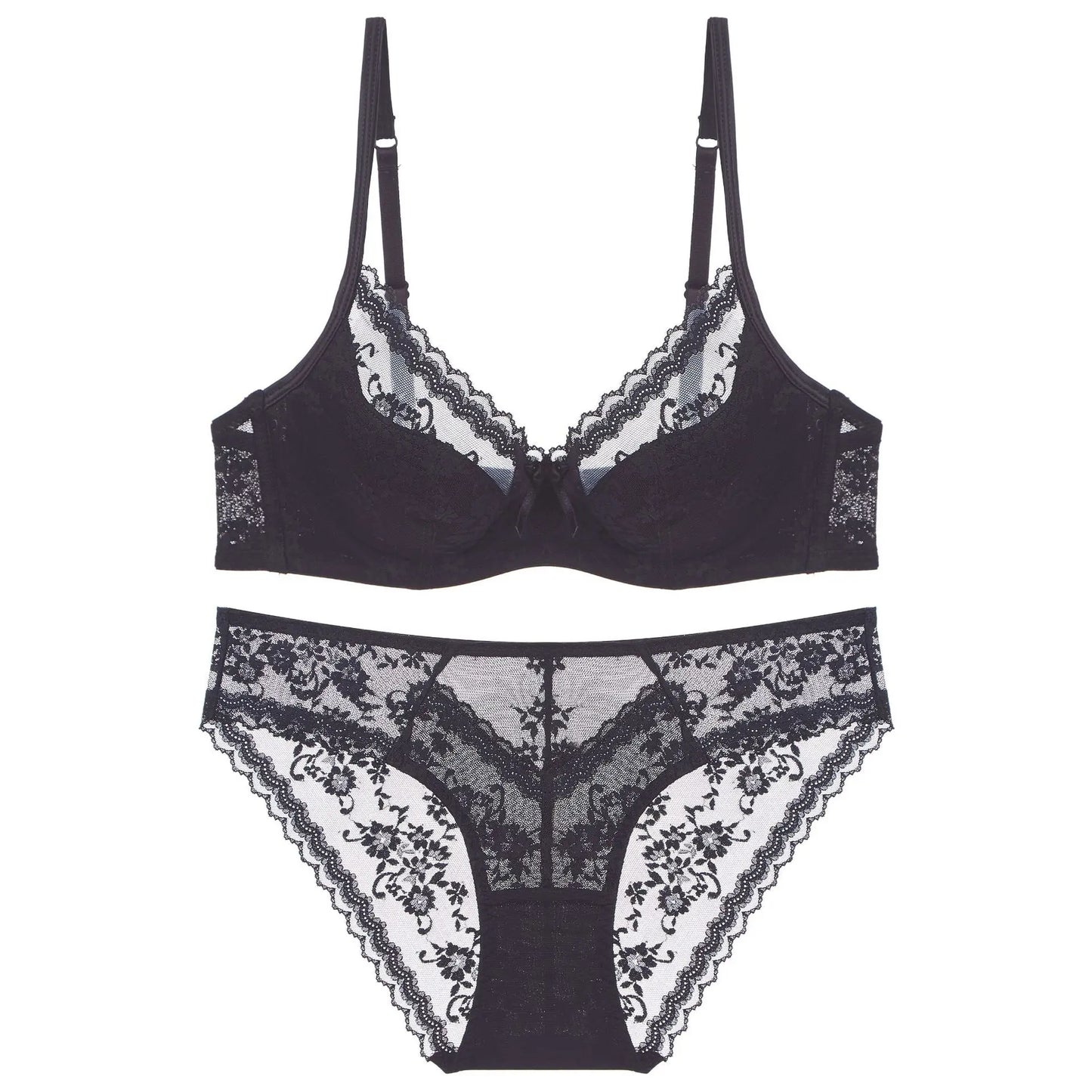 Summer Sexy Lace Embroidery Women Lingerie Set French Thin Cup Push up Bra Comfort Breathable Underwear Ladies Bra Briefs Set