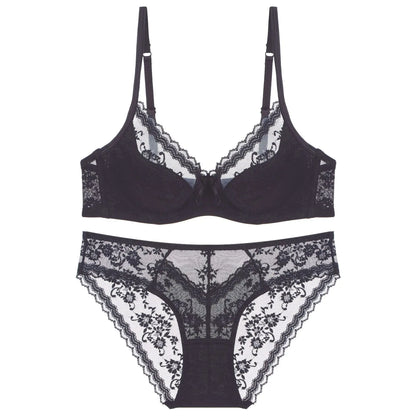 Summer Sexy Lace Embroidery Women Lingerie Set French Thin Cup Push up Bra Comfort Breathable Underwear Ladies Bra Briefs Set