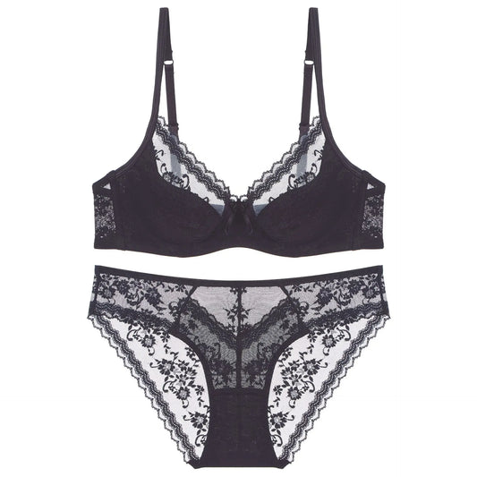 Summer Sexy Lace Embroidery Women Lingerie Set French Thin Cup Push up Bra Comfort Breathable Underwear Ladies Bra Briefs Set