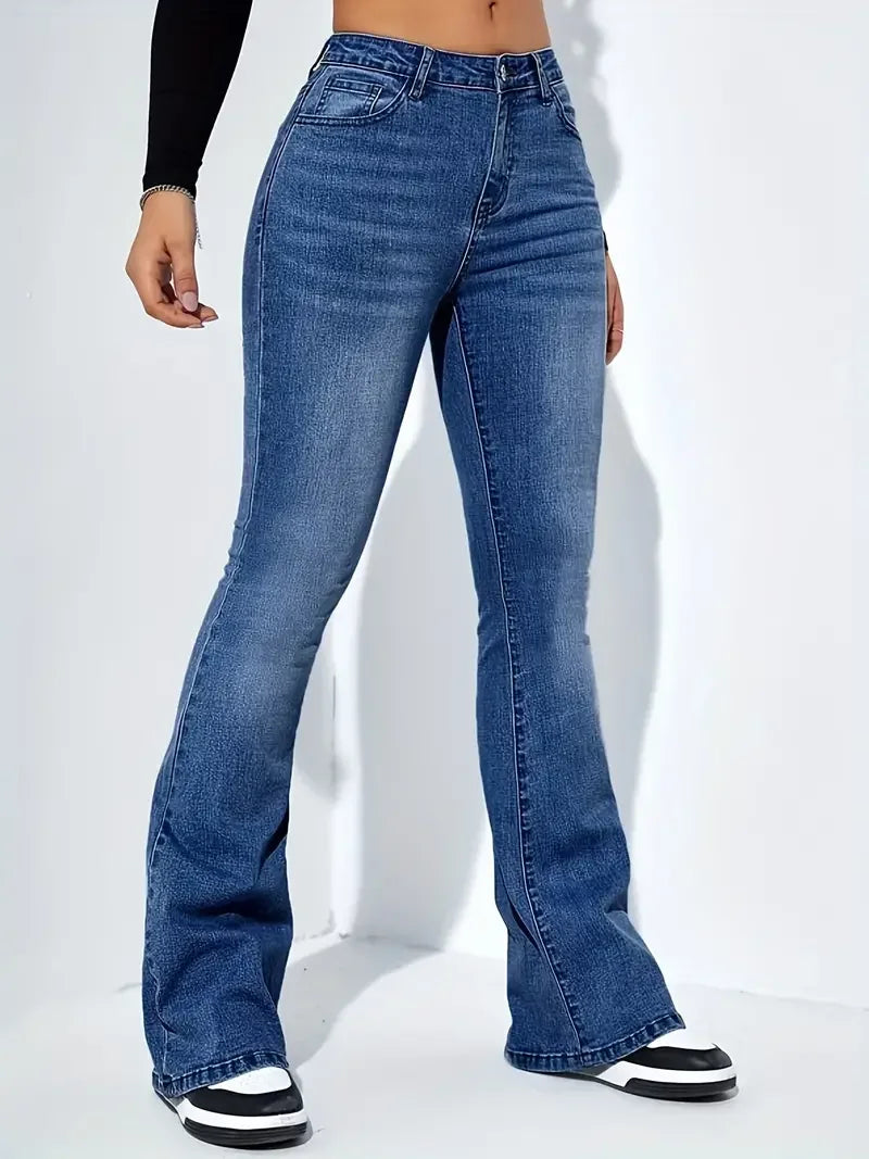 Women Flare Stretch Moustache Jeans Fashion 