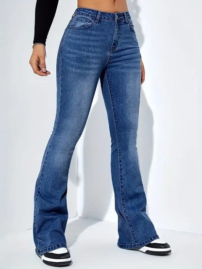 Women Flare Stretch Moustache Jeans Fashion 