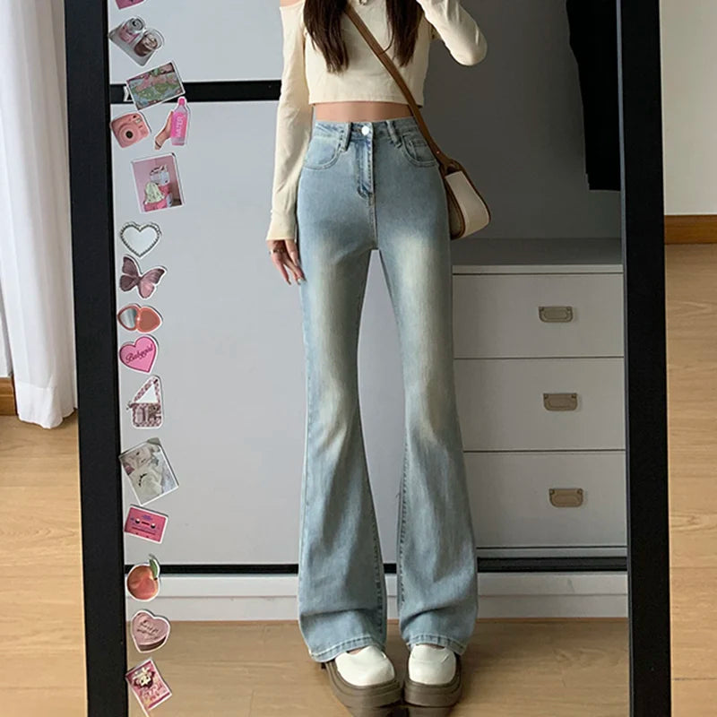 Women Flare Stretch Moustache Jeans Fashion 