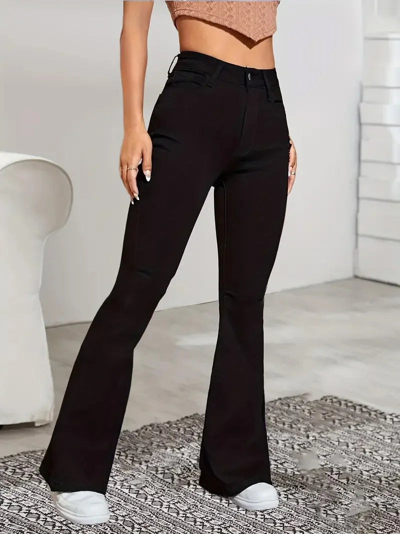 Women Flare Stretch Moustache Jeans Fashion 