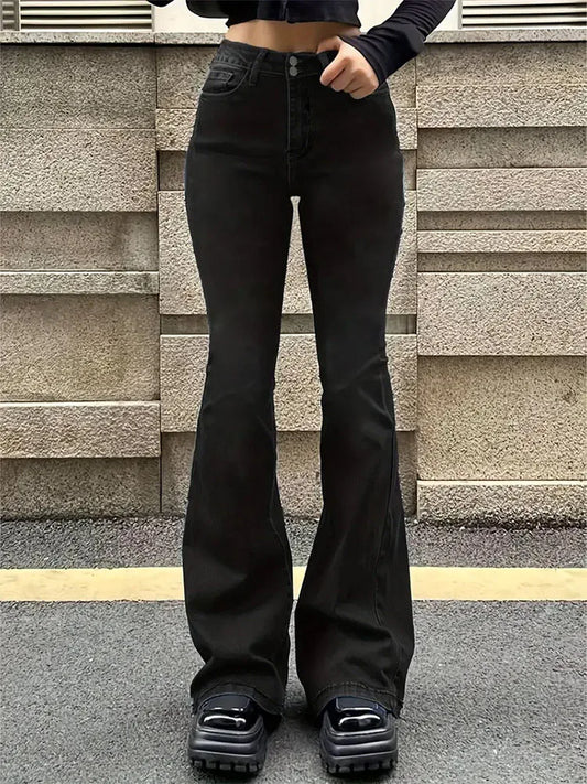 Women Flare Stretch Moustache Jeans Fashion 