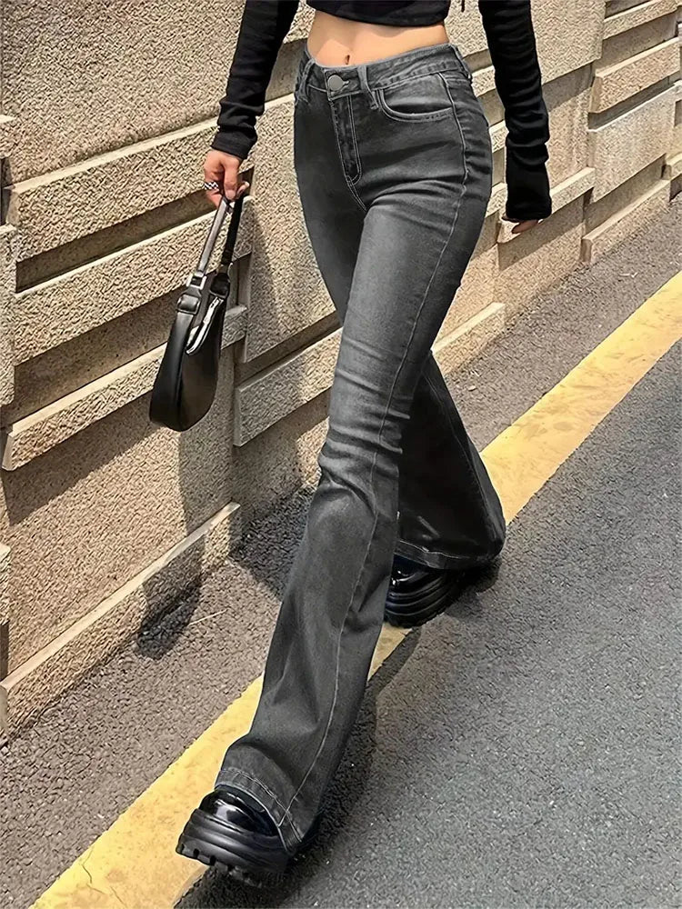 Women Flare Stretch Moustache Jeans Fashion 