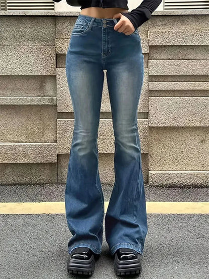 Women Flare Stretch Moustache Jeans Fashion 