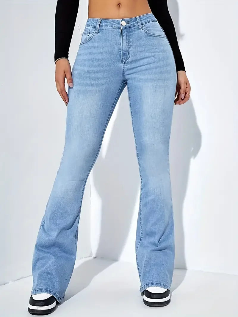 Women Flare Stretch Moustache Jeans Fashion 
